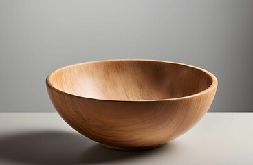 empty wooden bowl placed on a neutral background