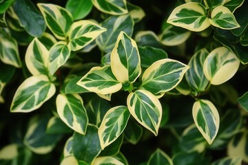 Obraz premium Lush green and cream variegated leaves close-up.