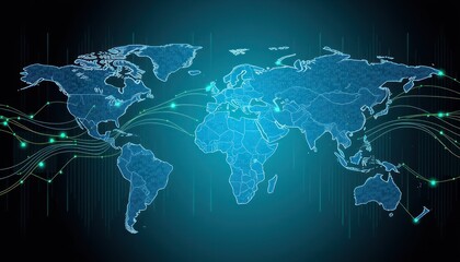 A digital world map with network lines illustrating global connectivity.