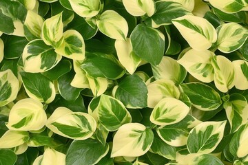 Obraz premium Lush green and variegated leaves creating a vibrant pattern.