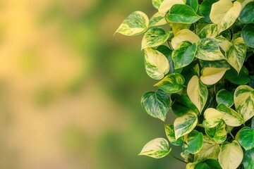 Lush green and variegated leaves in soft focus background.