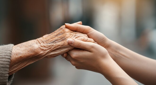 Gentle Caregiver Holding Elderly Hand: A Moment of Compassion