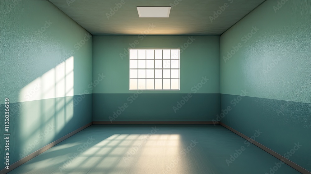Poster empty room with light streaming through window and calm colors