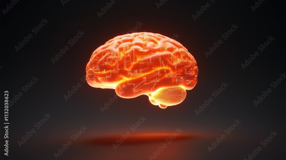 Poster futuristic digital brain with circuit patterns on dark background