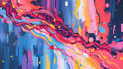 A bold acrylic painting of an algorithm processing data, abstract visuals and flowing lines in vibrant colors, textured brushstrokes, soft light, creating a soft dreamy atmosphere.