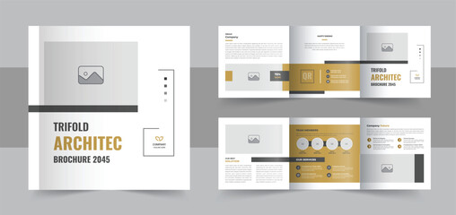 Unique architecture square trifold brochure template design or Modern construction, renovation, corporate trifold brochure layout