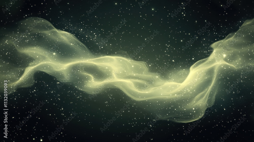 Wall mural digital abstract with soft fluid shapes glowing against a dark cosmic background