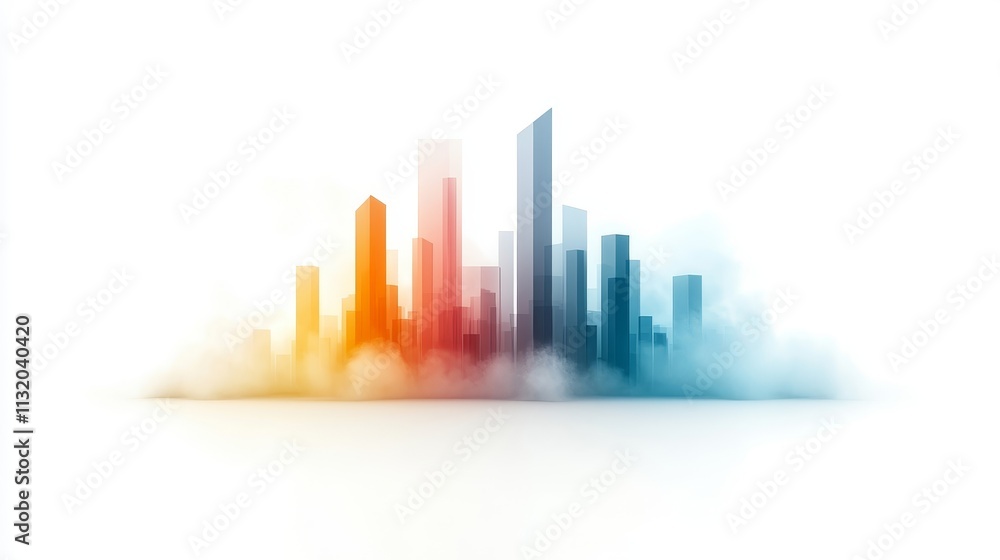 Poster modern minimalist cityscape abstract illustration with gradient colors and soft clouds for backgroun