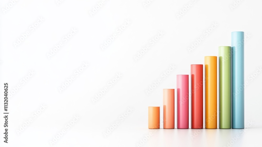 Poster colorful graphical representation of increasing bar charts on a minimalist white background showcasi