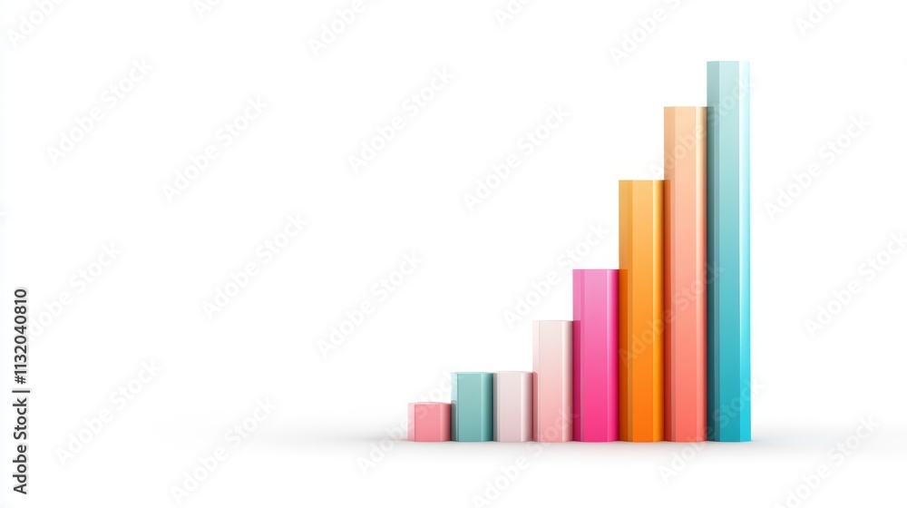 Poster colorful bar graph showing growth progression over time with a clean white background ideal for busi