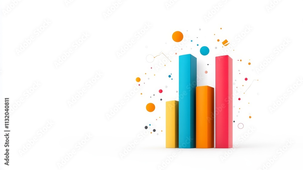 Aufkleber colorful 3d bar graph illustrating data trends and analytics with vibrant sphere and shape elements 