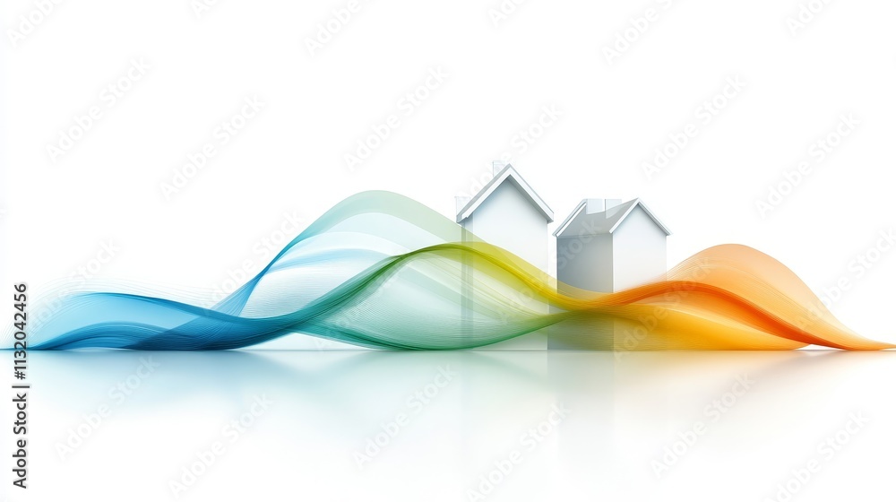 Poster abstract representation of modern housing with vibrant waves of color illustrating real estate and c