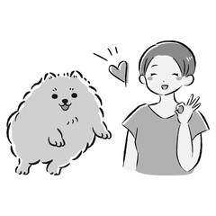 Obraz premium ジャンプする犬と笑顔の飼い主のイラストセット