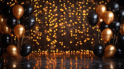 Birthday Party Celebration Gold Balloons Happy Event Elegant Design Invitation Card Background