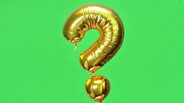 Big Sign symbol question mark from alphabet helium gold balloon floating on green screen background. generative ai - Powered by Adobe