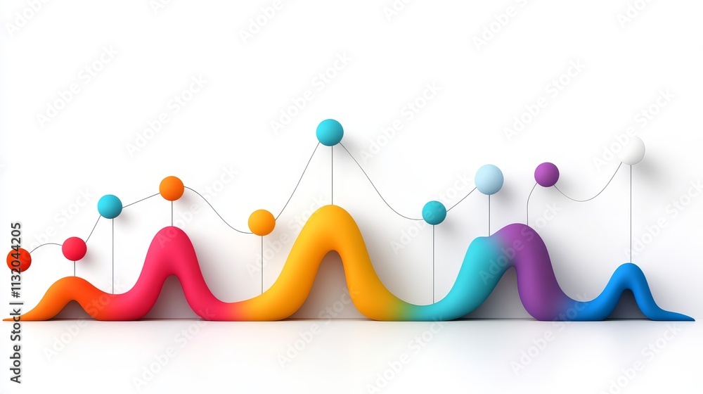 Aufkleber colorful data visualization with fluid waves and spheres on a white background for creative and mode