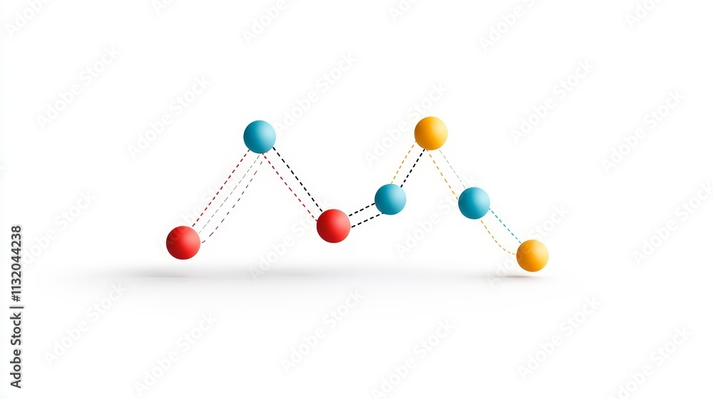 Poster colorful 3d graph representation of data trends with connecting dots in red, blue, and yellow on a c