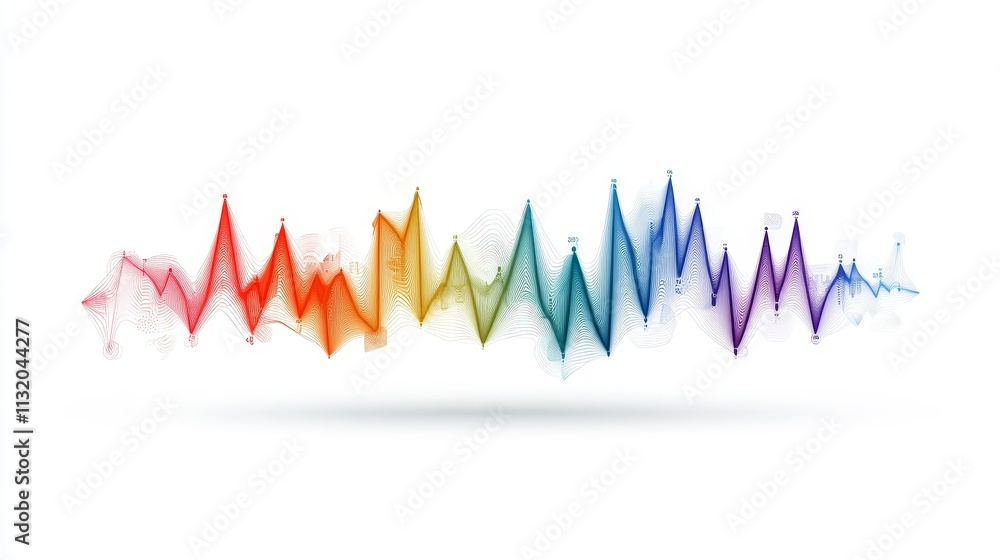 Poster colorful soundwave visualization representing audio frequencies in a modern artistic style with a vi