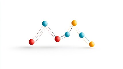 Obraz premium Colorful 3D Graph Representation of Data Trends with Connecting Dots in Red, Blue, and Yellow on a Clean White Background