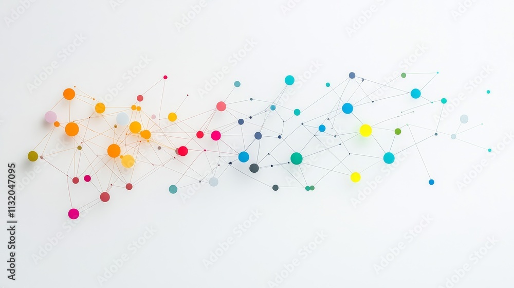 Aufkleber colorful abstract network of connected dots and lines illustrating concepts of technology, communica