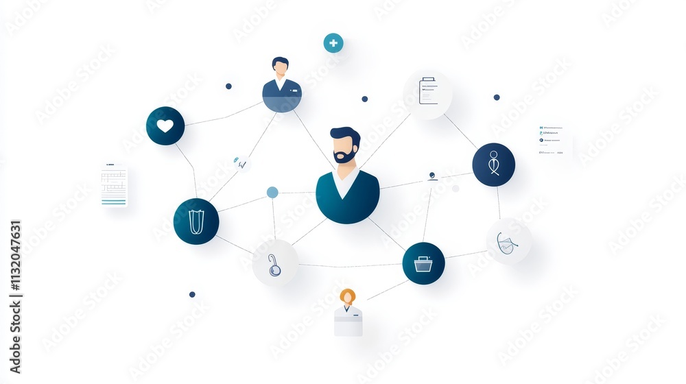 Aufkleber network of connections representing professional relationships and health insights with abstract ico