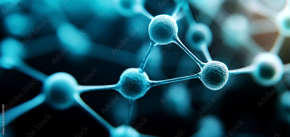 Poster exploring molecular chemical structures through microscopic imaging techniques in a laboratory envir
