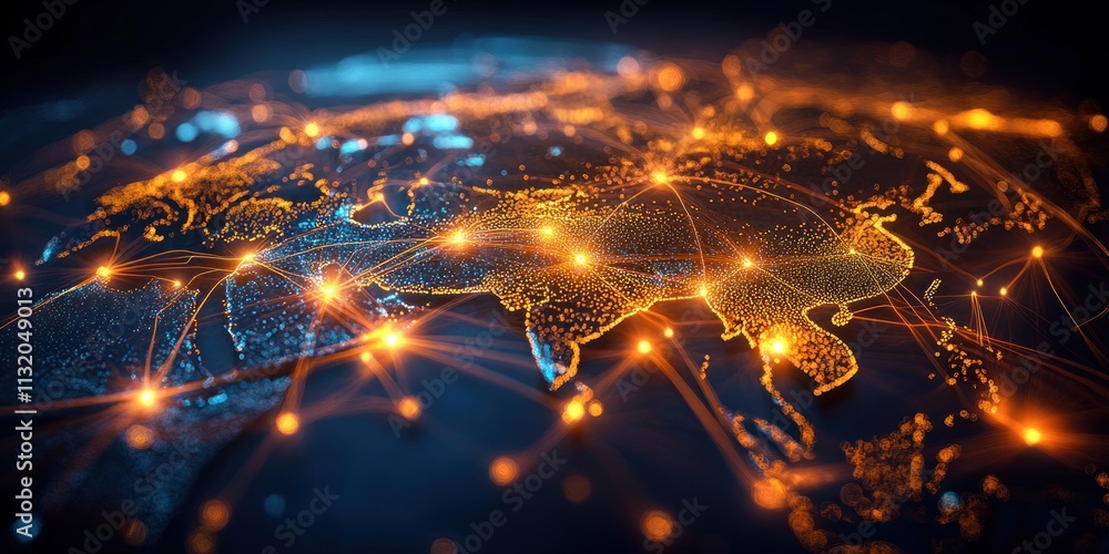 Poster futuristic asia map with golden connections and high speed data transfer concept for enhanced global