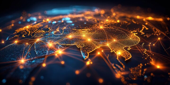 Futuristic Asia Map with Golden Connections and High Speed Data Transfer Concept for Enhanced Global Network and Connectivity