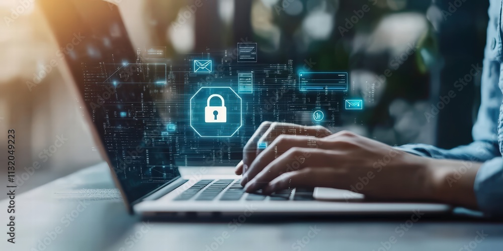 Poster secure authentication system concept in business technology with focus on username and password prot