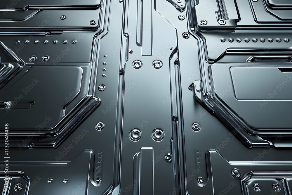 Poster dark gray metallic panel with geometric pattern and rivets