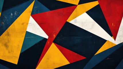 Geometric vector design with interlocking triangles in bold primary colors