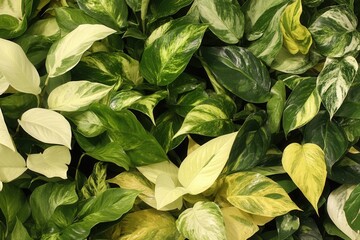 Fototapeta premium Lush green leaves in various shades and patterns.