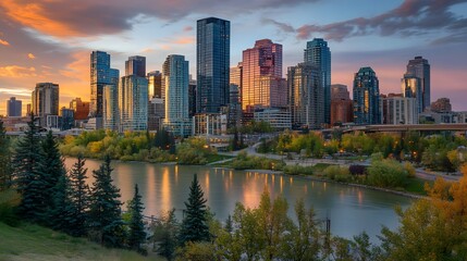 Obraz premium Business district buildings exterior showcasing modern architecture and urban landscape, symbolizing progress and innovation in city development