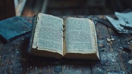 Obraz premium Vintage Book on Dusty Wooden Table: A Still Life