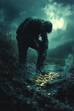 Treasure Digging at Night: Parable of the Talents Servant Hiding Gold Coins out of Fear and Mistrust