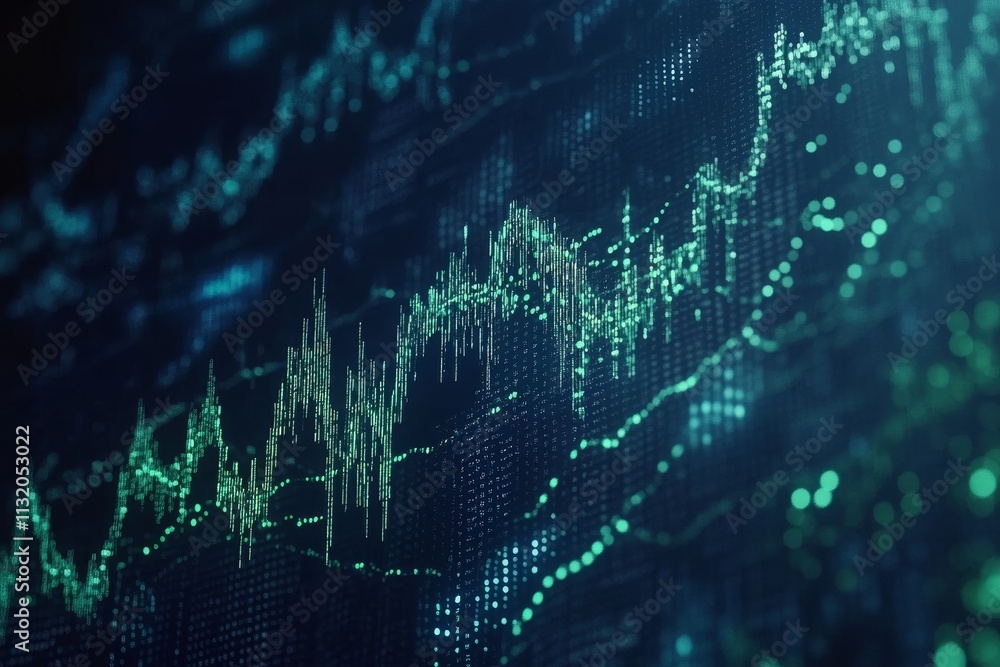 Poster Abstract digital stock market chart with lines and points fluctuating.