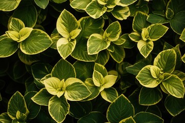 Lush green leaves with variegated edges.