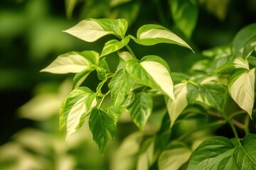 Fototapeta premium Lush green leaves with variegated patterns.