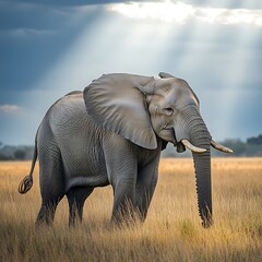 Fototapeta premium Majestic African Elephant in Golden Grassland