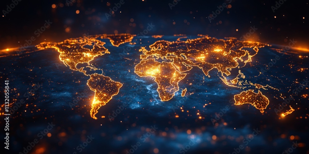 Poster global connectivity and data transfer network abstract world map cyber technology