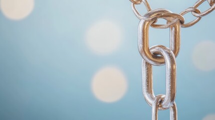 Obraz premium Close up Metal Chain Links Interlocking Security Strength Connection