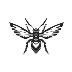 Stylized black and white geometric bee illustration.