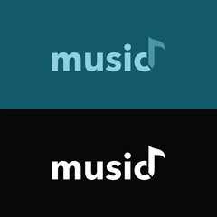Obraz premium A logo featuring the word “music” in lowercase letters with a quaver note, presented in white on a teal background and teal on a black background, ideal for music-related branding.