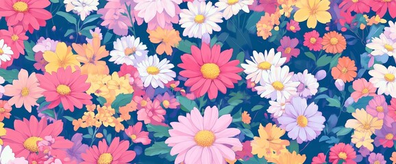 Obraz premium Colorful daisy flower field illustration.