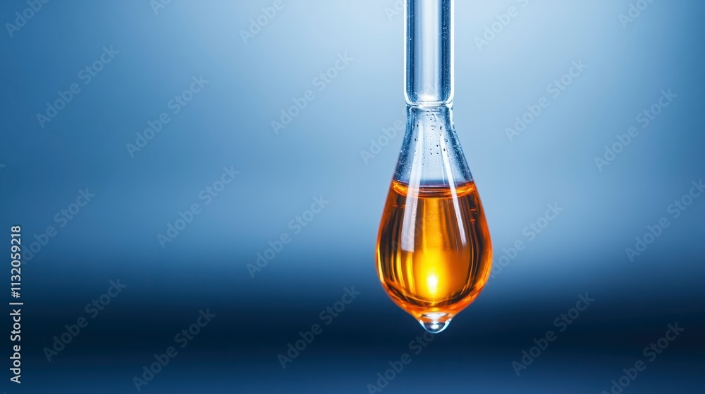 Poster amber liquid dropping from pipette science lab research experiment