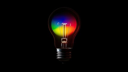 Vibrant Light Bulb with Colorful Rays on Black Background