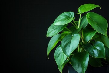 Fototapeta premium Lush green plant against a dark background.