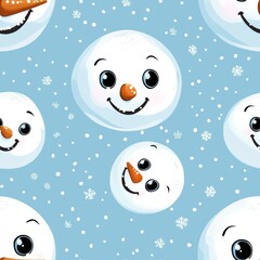 Fototapeta premium Seamless pattern of snowman faces with glittery eyes