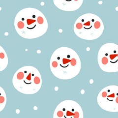 Fototapeta premium Seamless pattern of snowman faces with rosy cheeks