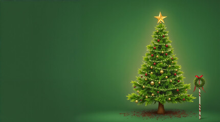 Festive Christmas Tree Silhouette Illustration with Decorative Ornaments on Green Holiday Background